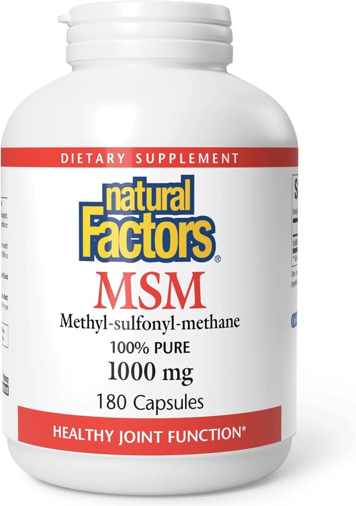 Factores naturais, MSM, apoia conxuntos saudables, cabelo, pel e unhas, 180 cápsulas