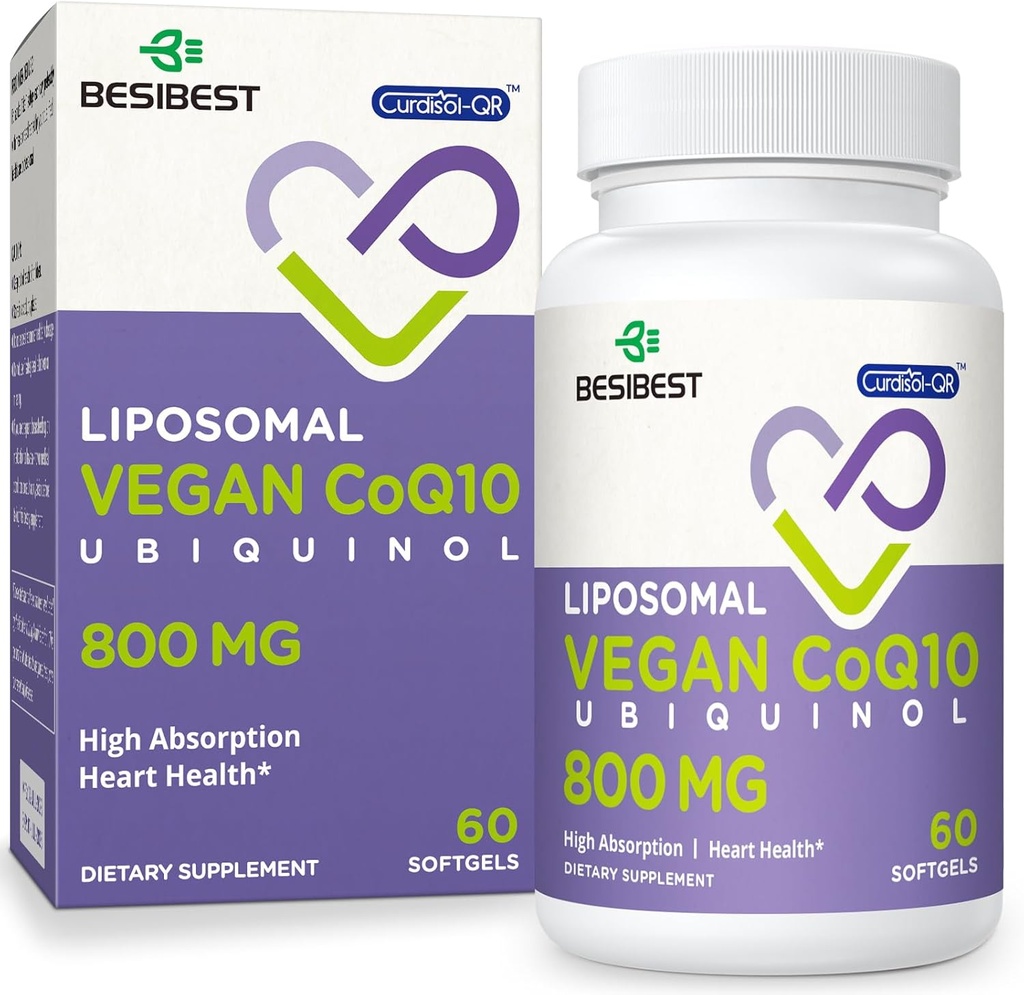 Liposomal Ubiquinol CoQ10 800 MG Softgel, High Absorption CoQ10 Ubiquinol Supplement, Active Coenzyme Q10 800mg, Powerful Antioxidant for Heart & Brain Function, Energy Production, 60 Vegan Softgels