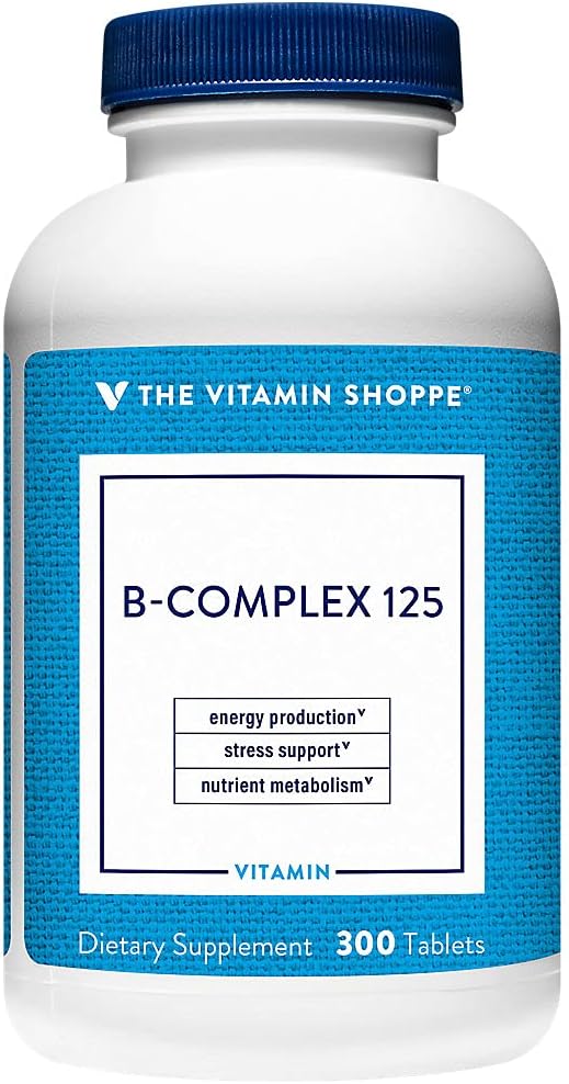 Vitamin Shoppe B-Complex 125 - Stöder energiproduktion, Nervous System Function & Nutrient Metabolism - Utmärkt källa av B1, B2, B6, B12, Niacin, Folic Acid & Biotin (300 tabletter)