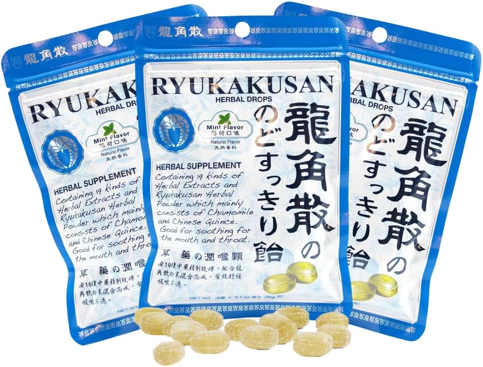 Solstice Medicine Company Ryukakusan Bylinné kvapky (Pack of 3) - Mint Flavor (Soothes Hrdlo a podpora dýchania)