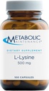 Metabolic Maintenance L-Lysine - 500mg Amino Acid Supplement, Vegan + No Fillers - Immune, Bone + Connective Tissue Support (100 Capsules)