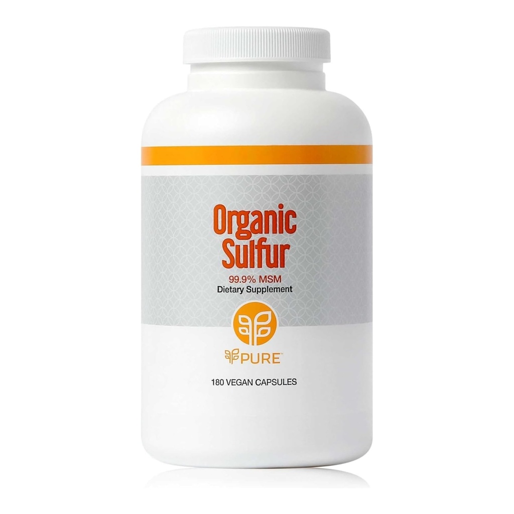 PURE | Organic Sulfur MSM | 180 Capsules | Premium MSM Powder for Joint Health | MSM Powder for Hair Growth and for Enhanced Health of Hair, Skin, and Nails | Vegan, Non-GMO, and Gluten Free