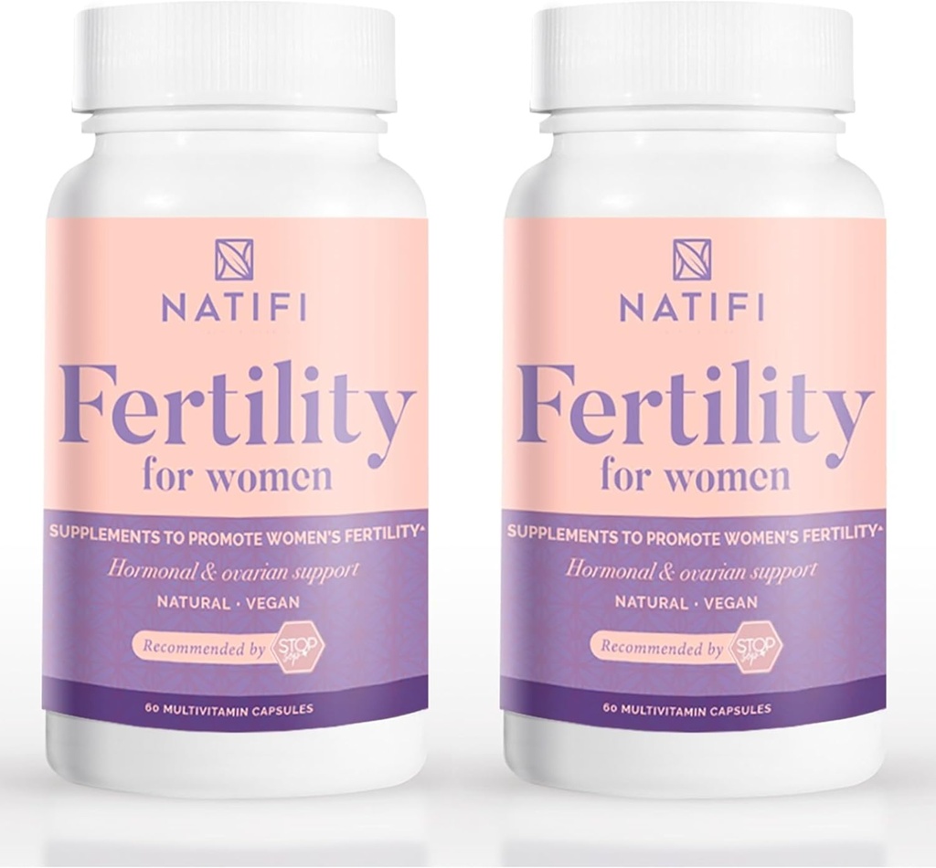 Natifi (2 Botellas Fertilidad Vitaminas prenatales Regulan Ciclos Equilibrio Hormonas, Ayuda Ovulación. Concepción Multivitamina para Mujeres. 60 Caps Ácido Fólico, Myo Inositol, Vitex