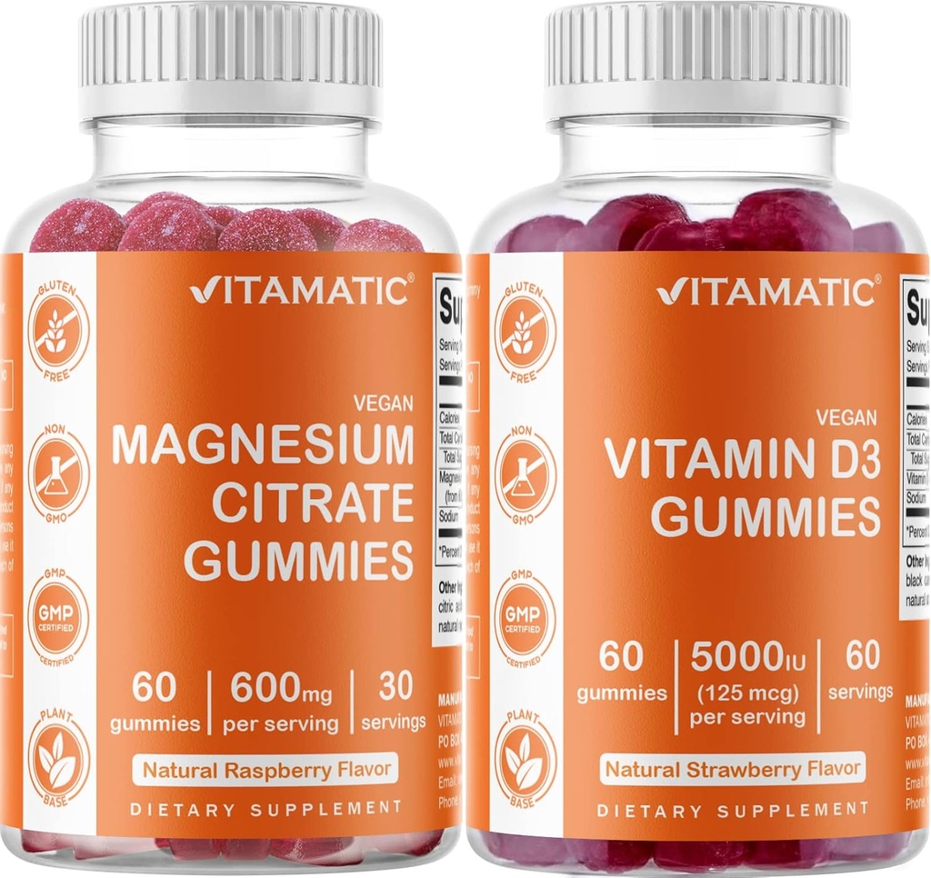 Vitamatic 마그네슘 & 비타민 D3 Gummies 결합 - 각 60 Vegan 조사