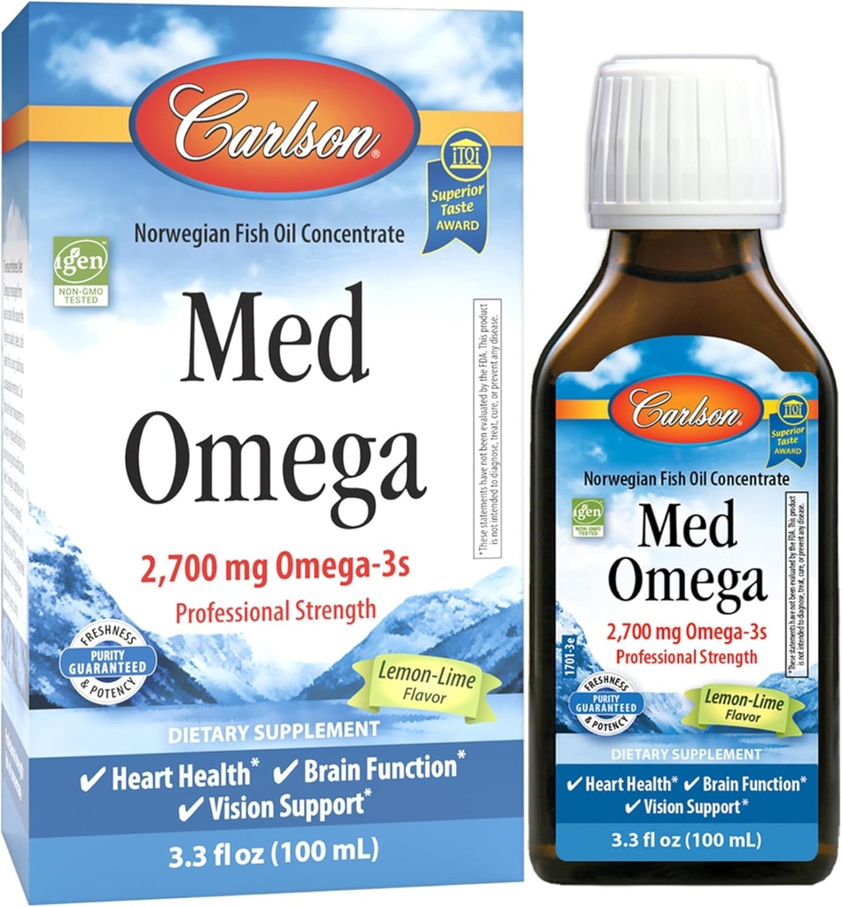 Carlson Med Omega, Lemon-Lime, 2700 mg Omega-3s, 100 ml