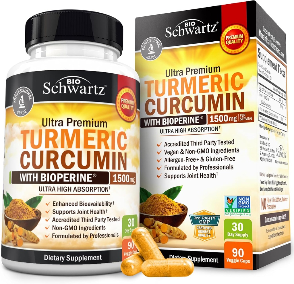 Turmeric Curcumin with Black Pepper Extract 1500 mg - High Abxia Ultra Potent Turmeric Supplement with 95 Curcuminoids and BioPerine - Non GMO Tumeric Capsules for Ortak Destek - 90 Capsules