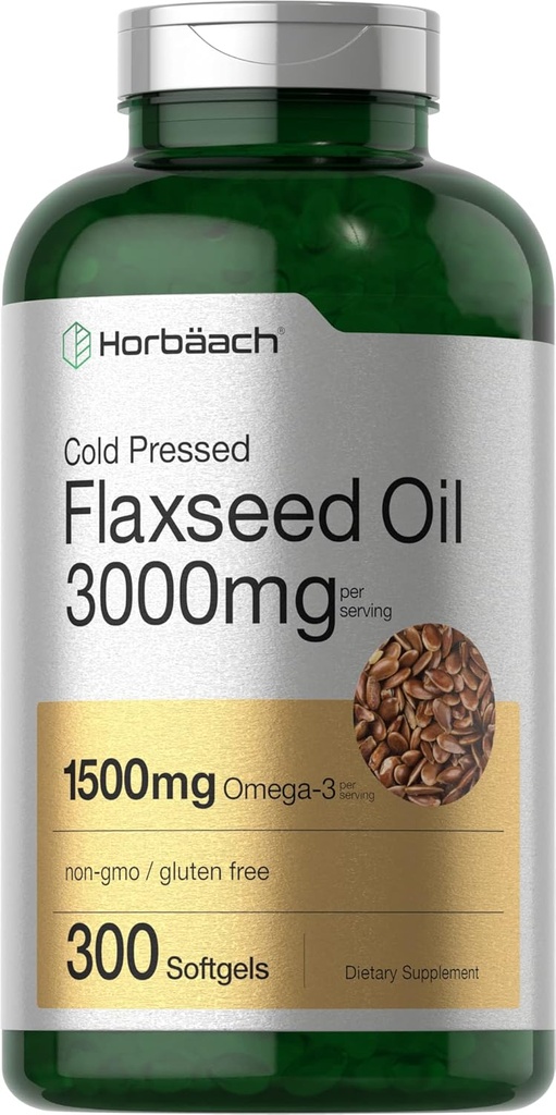 Horbäach Flaxseed Oil Softgel Kapsułki 3000mg 124; 300 Hrabia 124; Wysoka potencja 124; z Omega 3 6 9 Siarczan 124; Non-GMO, Gluten Wolny 124; Cold Pressed Flax Seed