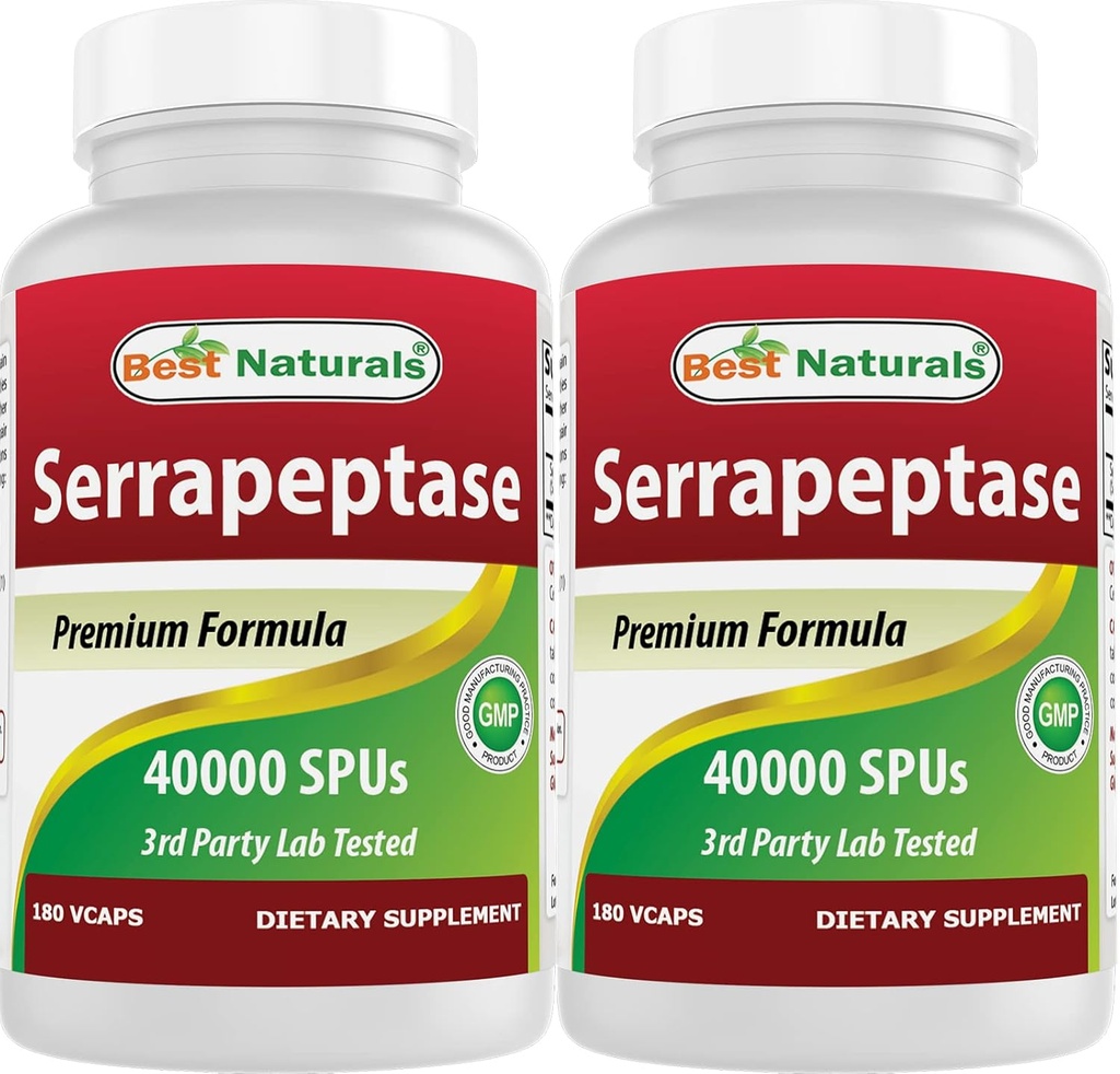 Najlepšie prírodné Serrapeptase 40000 SPU 180 Kapsule (180 Počet (Pack of 2))