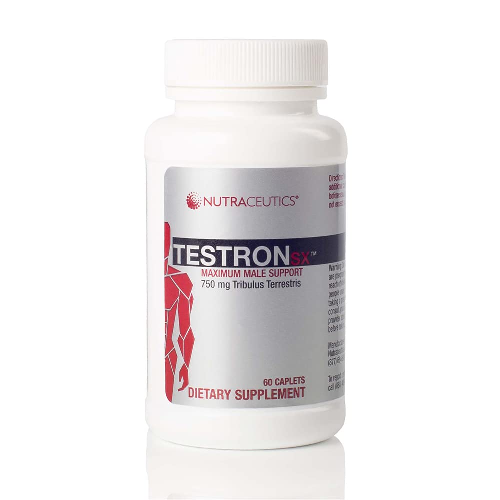 TestronSX – Testosterone Support with 750mg Tribulus Terrestris – Boosts Male Vitality, Stamina & Performance – 60 Caplets