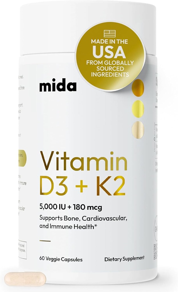 Mida Health® D3 K2 Vitamine 5000 IE met MK-7 
