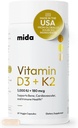 Mida Health® D3 K2 Vitamīns 5000 SV ar MK-7 • Dabisks papildinājums kauliem, sirdij un imūnās sistēmas atbalstam 