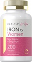 Carlyle Iron Supplement for Women | 200 Slow Release Tablets | from Ferrous Sulfate | Vegetarian, Non-GMO & Gluten Free | for Her