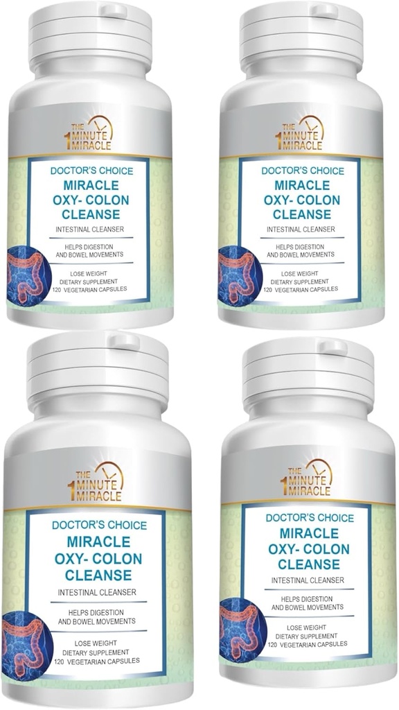 Miracle Oxy-Colon Cleanse Vegan Colon Cleanser - 4 Garrafas - 120 Cápsulas Vegetarianas.