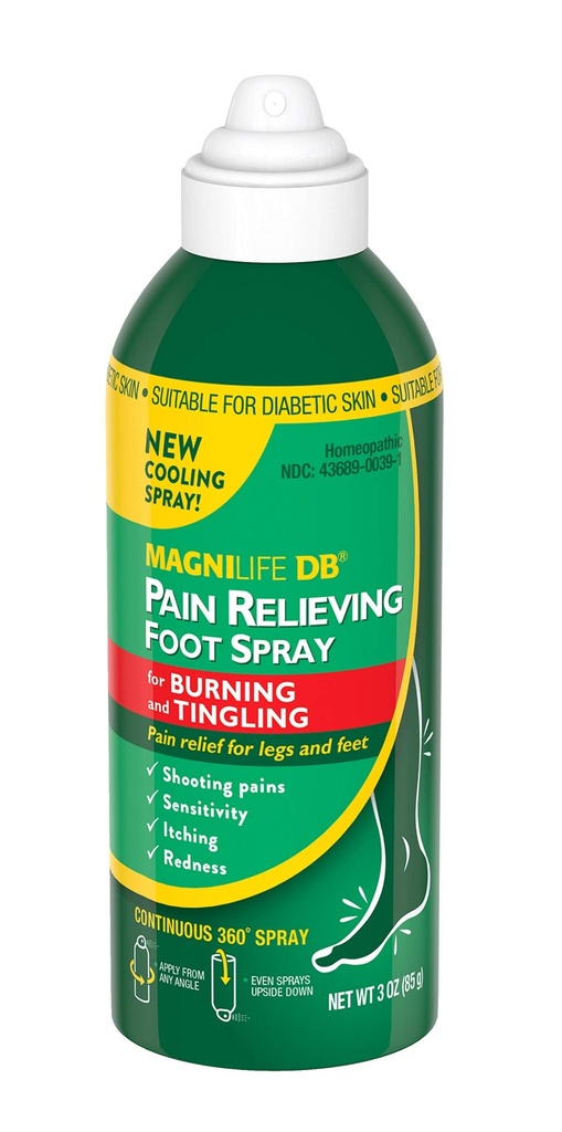 MagniLife DB Pain Relieving Foot Spray, 3 Oz, Cooling Pain Relief for Burning, Tingling & Stabbing Discomfort in Feet & Legs, Non-Greasy Moisturizing Foot Care Suitable for Diabetic & Sensitive Skin