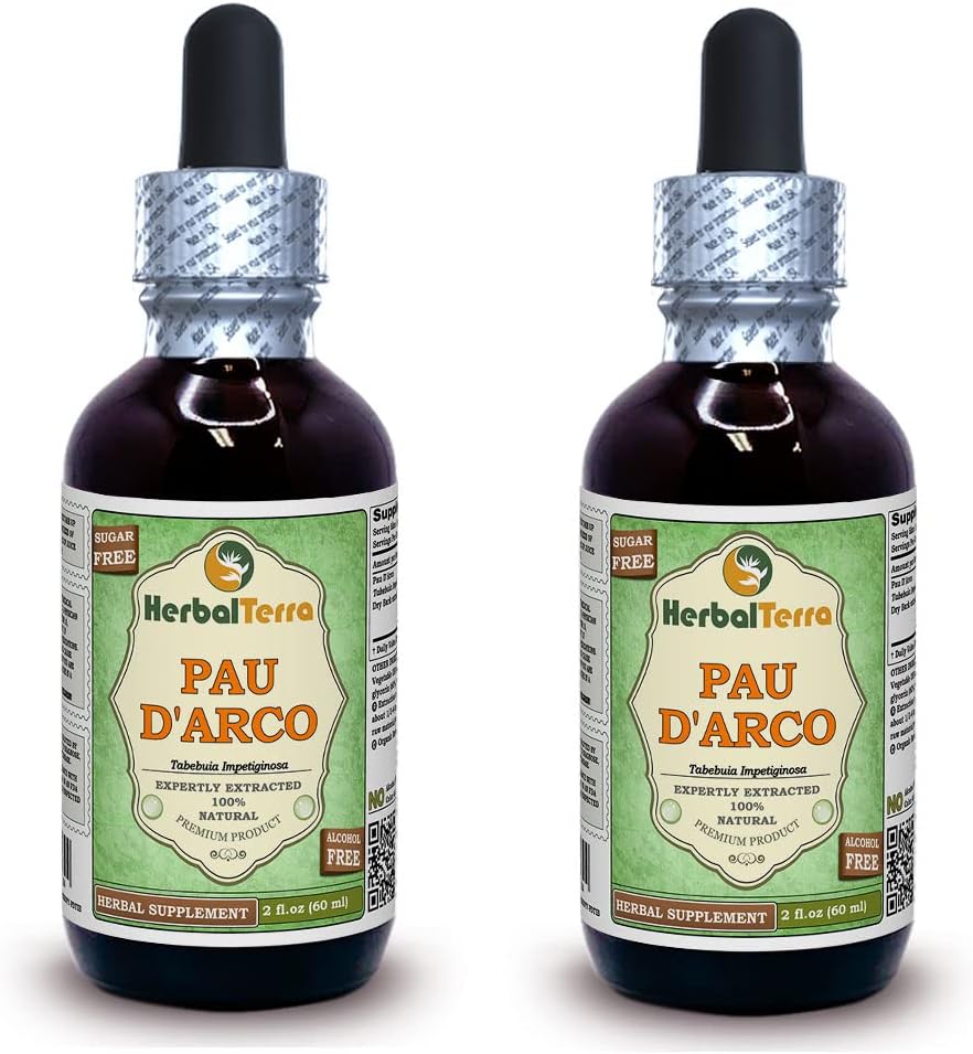 PAU d'Arco (Tabebuia Impetiginosa) Glycerite, Dred Bart Alcohol-Free Rain Drand Name: HerbalTerra, tự hào làm ở USA) 2x2 f.oz (2x60 ml)