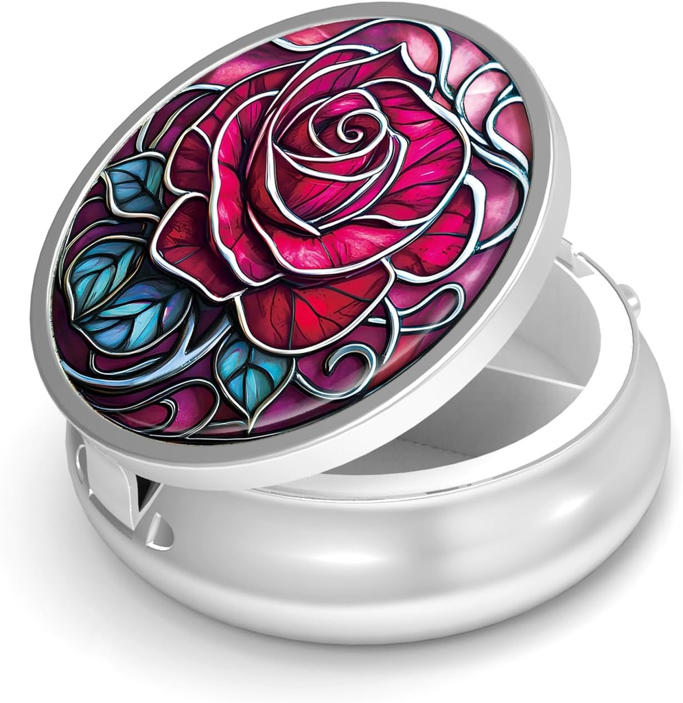 Pill Box-3 Karşılaştırma Küçük Pill Case for Purse & Pocket Mini Metal Pill Holder Travel Pill Container to Hold Supplements Antivirus-Free (Rose)