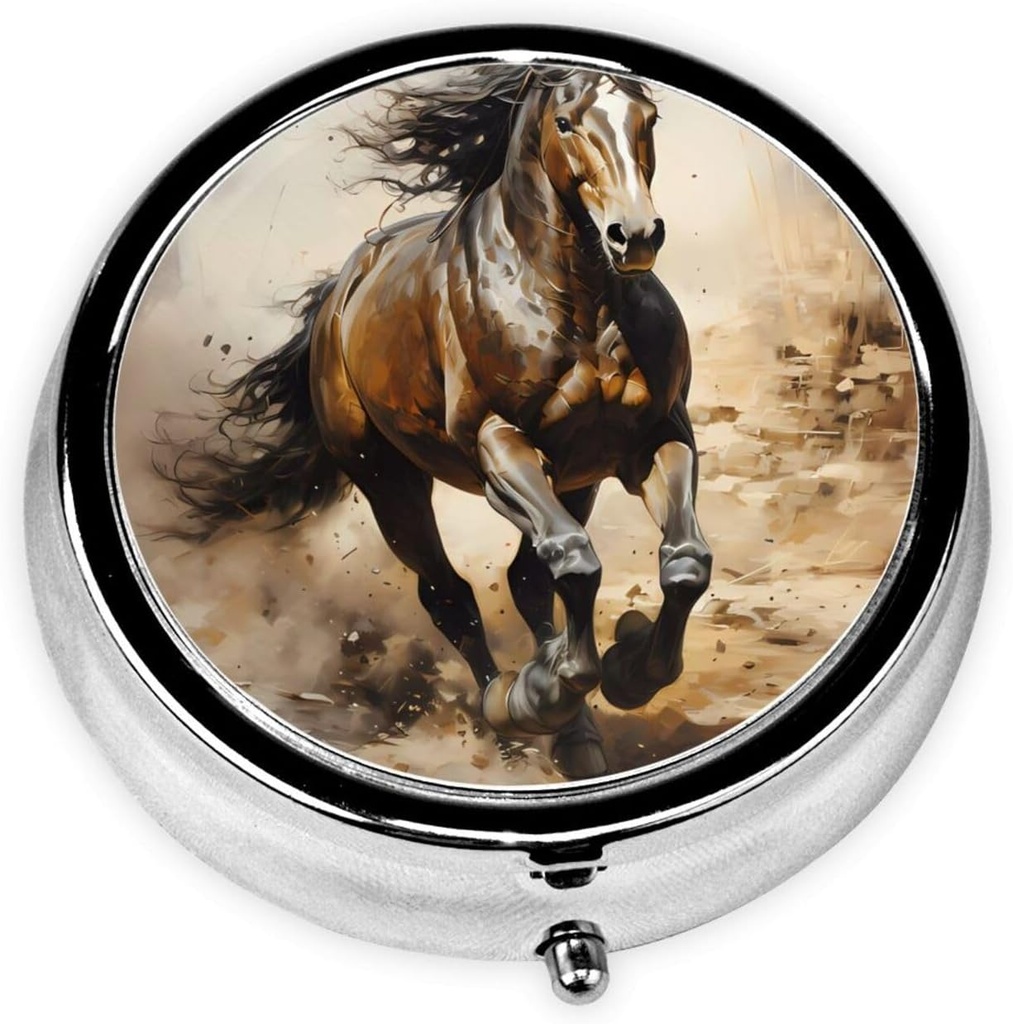 Pill Box, Lille Pill sag for purse & Pocket, Cute Medicine Organizer rejse Pillbox, Portable Pill Container Holder til at holde vitaminer, Medicin, Fish Oil og kosttilskud, Western Horse