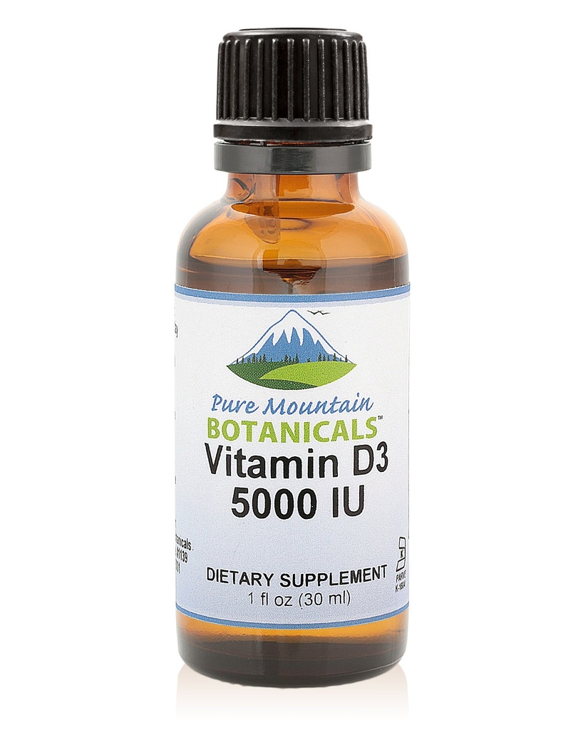 Pure Mountain Botanicals Vitamin D3 Liquid Drops 5000 IU (125 mcg) - Kosher D3 Drops in MCT Oil - Non-GMO - Gluten-Free - Unflavored - 177 Servings - 1 oz