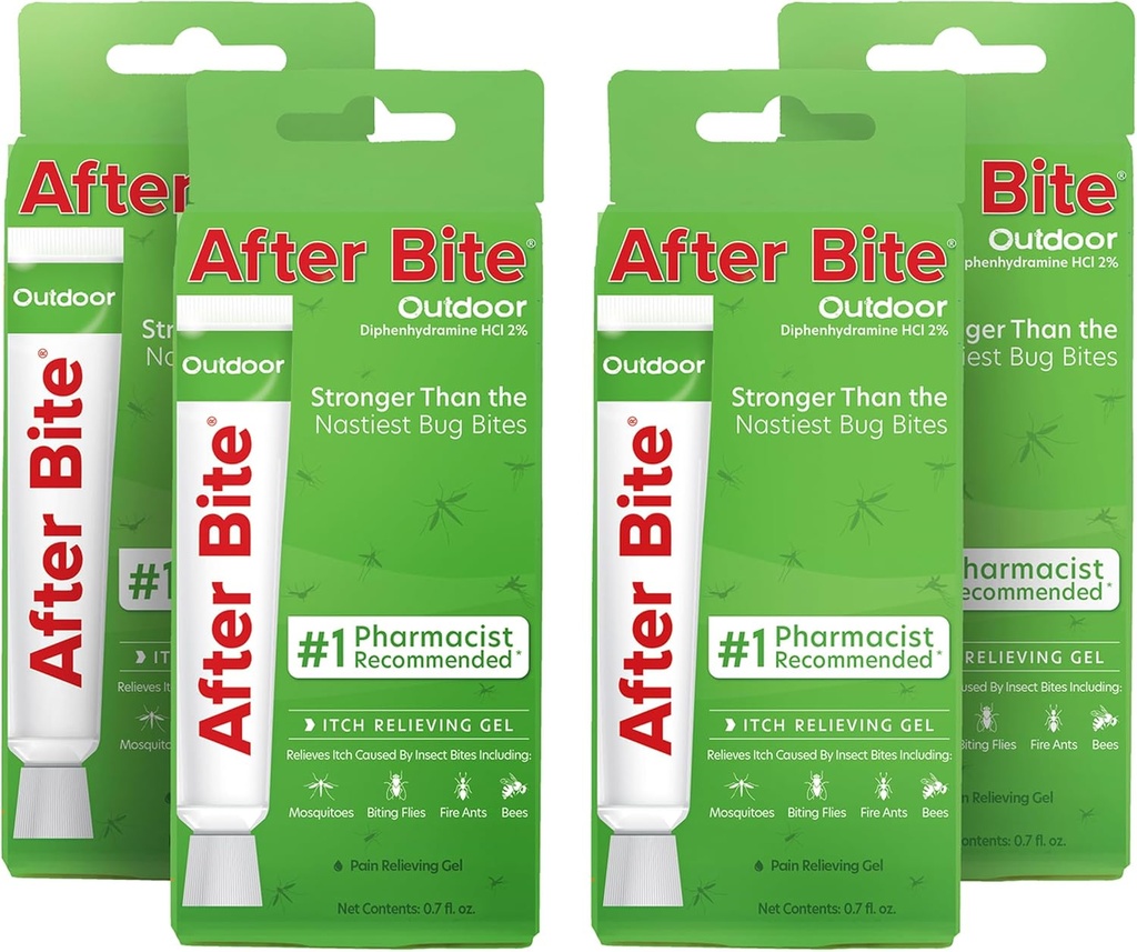 לאחר Bite חיצונית פורמולה - Itch Relief with Diphenhydramine HCl - אידיאלי עבור Mosquito & Fire Ant נמל Bites, הדבורים ועוד - Portable Gel Formula - 0.7 oz (4 Pack)