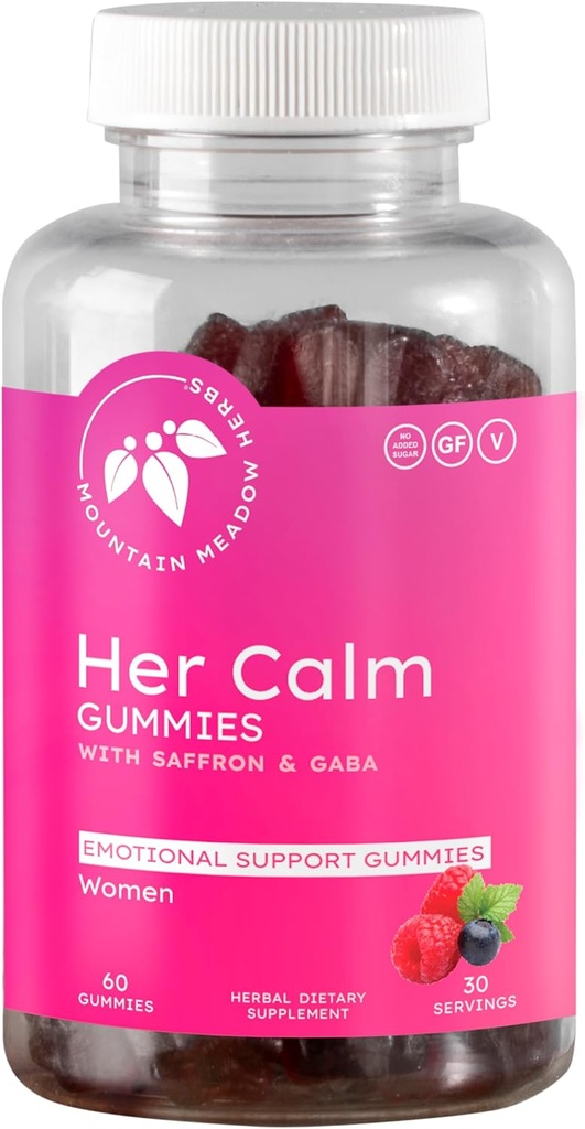 Mountain Meadow Herbs Her Calm Gummies – Doğal Mood Destek Saffron, Passion Flower, St. John's Wort, GABA – Kadınlar için Stresli Yardım Supplement – 60 ct