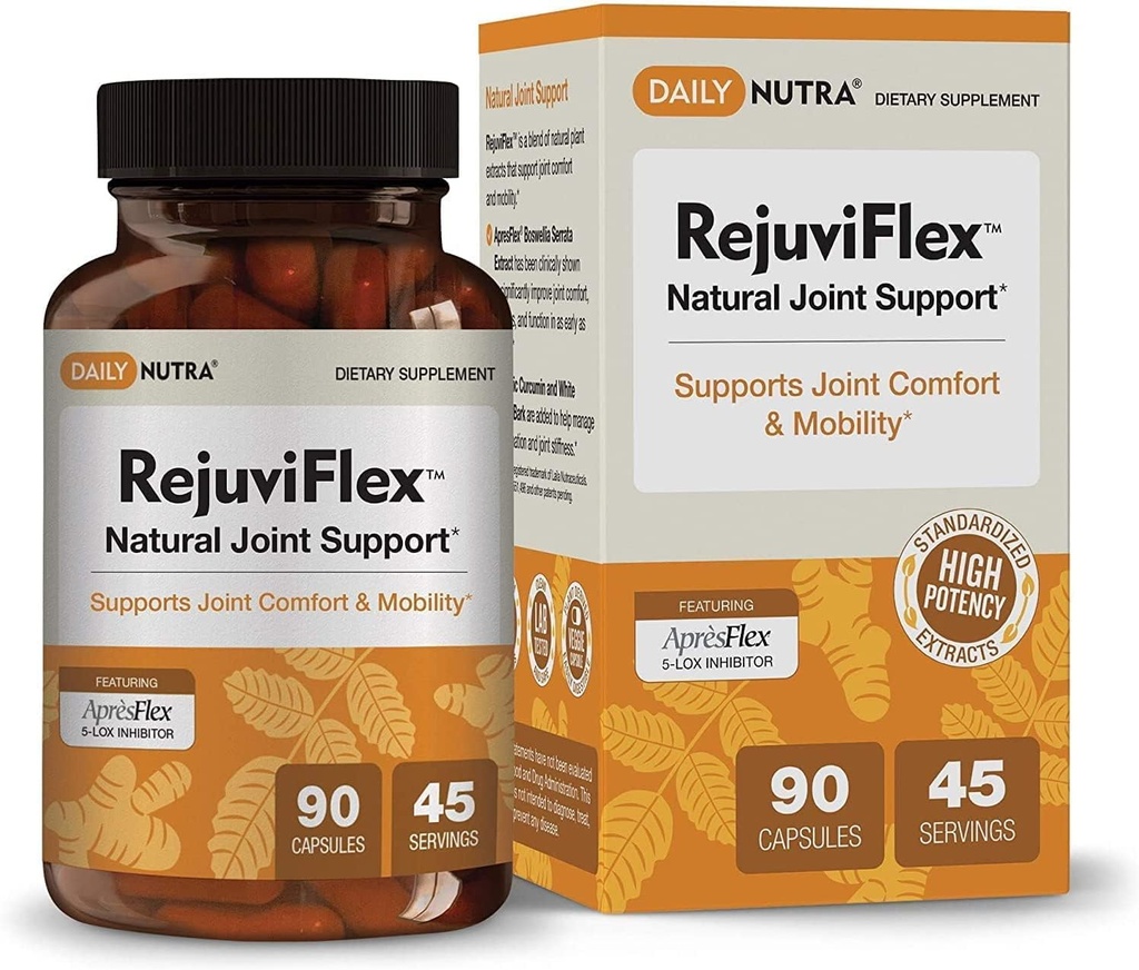 RejuviFlex - Natural Joint Supplement w/ApresFlex Boswellia AKBA, Turmeric Curcumin, Piperine & White Willow Bark - für Funktionen von Händen, Knien, Gesamt Joint Health (90 Kapseln)