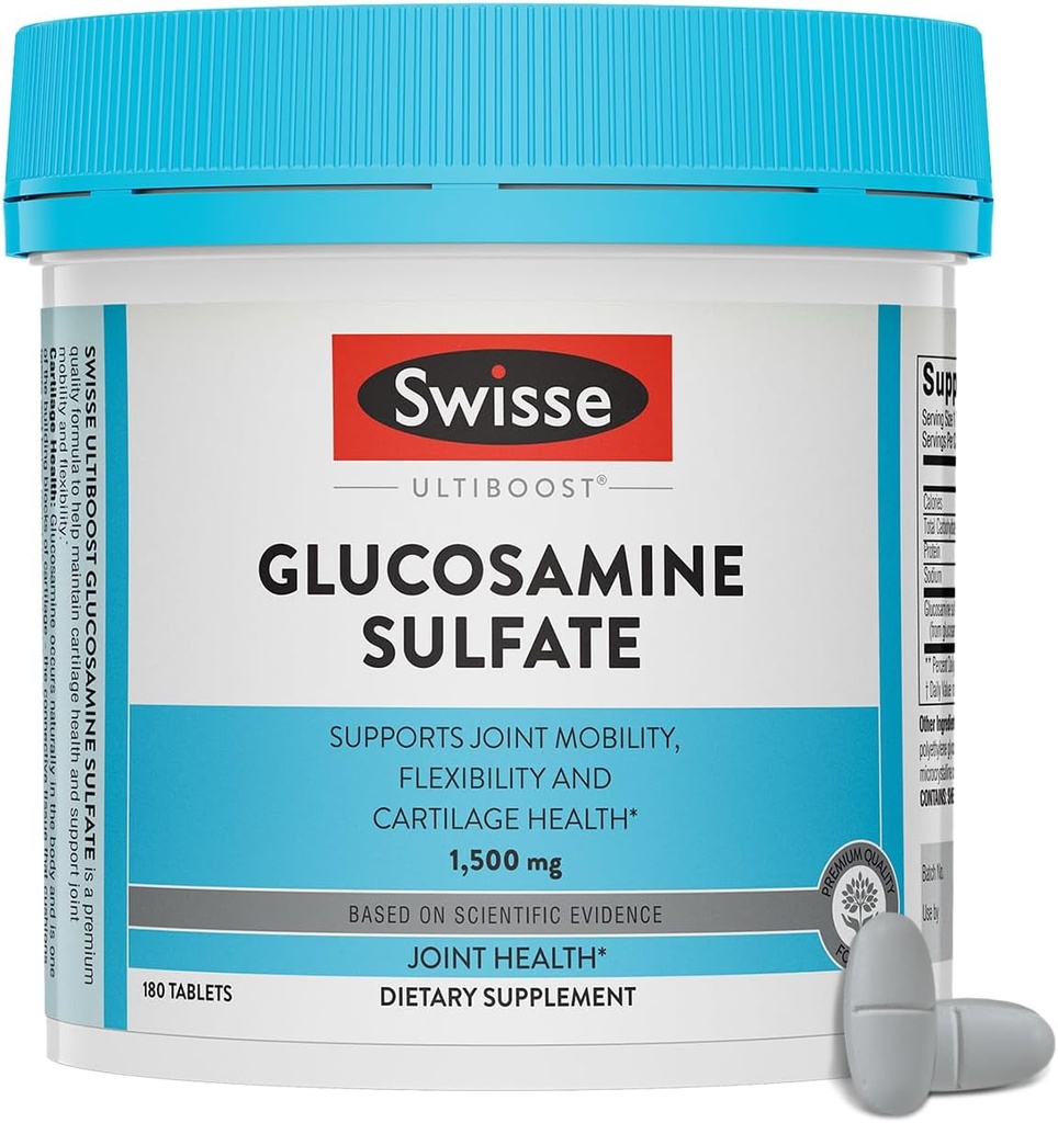 Swisse Glucosamine Sulfate Joint Support Supplement for Mobility and Flexibility Health TEN Mujeres y Hombres TEN Glucosamina 1500mg TEN 180 Tablets Previous 6 Months Supply