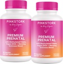 Pink Stork Premium Vitamina prenatal para mulleres - multivitamínico e probióticos - enfermidade da mañá, dixestión e enerxía - Folate, B6 e ferro - 60 cápsulas - 2 Pack