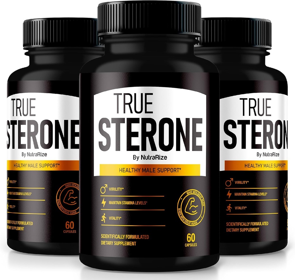 NutraRize (Pack of 3 True Sterone for Men – All-Natural Daily Formula Made to Support Energy, Zaupanje, in Uravnoteženo zdravje. Občutite svoje najboljše z le 2 tableti Easy-to-Swallow na dan (180 kapsul)