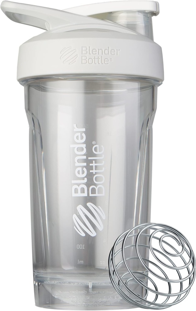 BlenderButelis Sportas Shaker Butelis su vielos Whisk, 24-Ounce, Balta - baltymų Shakes & Hidration sportininkams & Fitness Entusiasts, Lengvas maišymas, Patvarus ir lengvas, Locable Lid