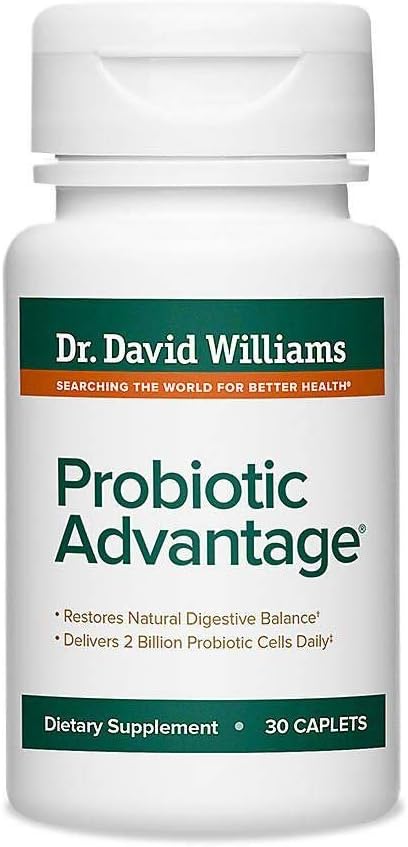Dr. David Williams' Probiotické Výhody Supplement so 7 unikátnymi kmeňmi a patentované technológie dodávať probiotiká živé (30 Caplets)