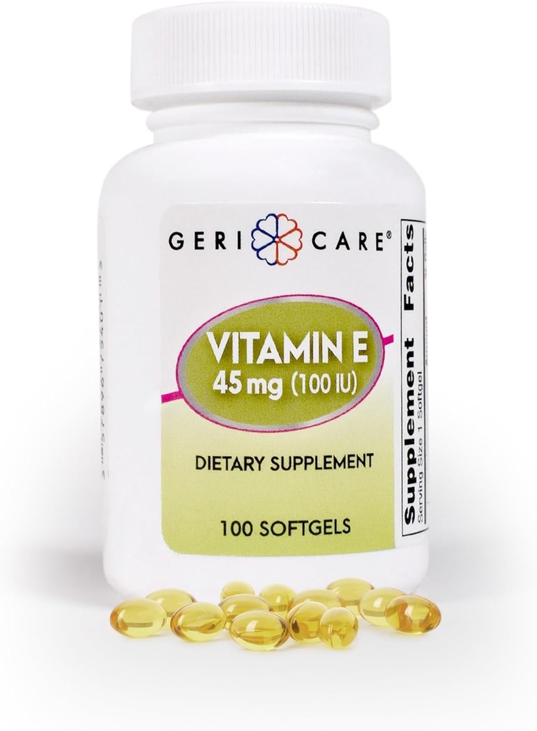 GeriCare de alta potencia Vitamina E Capsules - 100 IU para a pel e apoio inmune, 45mg | 100 Conde | Vitamina orgánica E para mulleres e homes