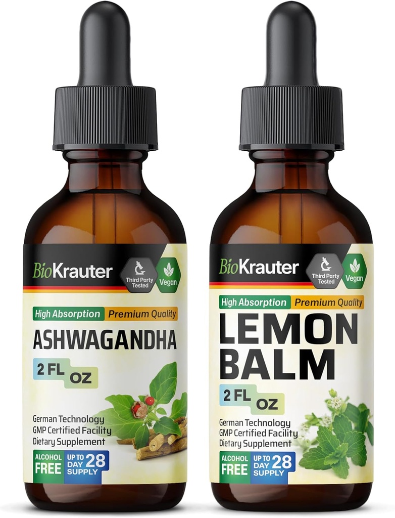 BIO KRAUTER Ashwagandha Tincture 2 Fl. Oz. & Lemon Balm Tincture 2 Fl Oz.