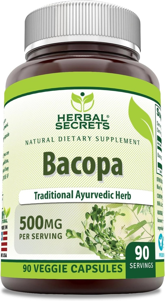 Herbal Secrets Bacopa порошок 500 Mg 90 Veggie Capsules Supplements Non-GMO Gluten Free Made in США