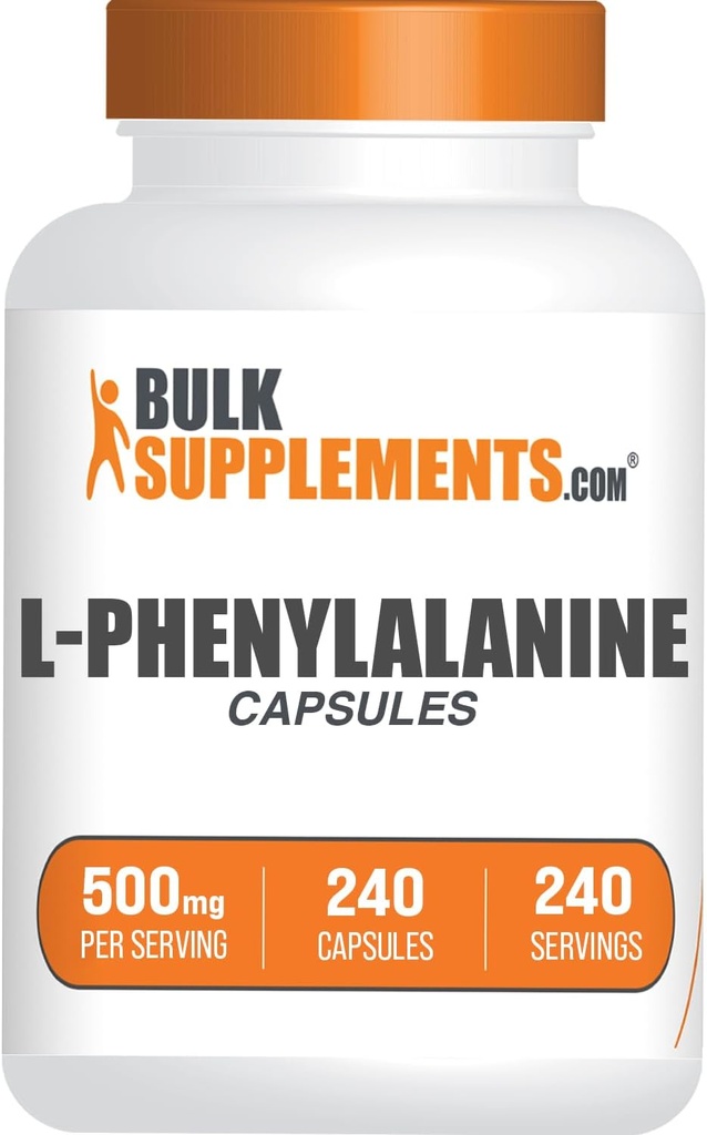 BulkSupplements.com L-Phenylalanine קפסולות - תוסף Phenylalanine, L-Phenylalanine 500 מ"ג - Gluten Free, 1 קפסולה לשרת, 240 קפסולות (Pack של 1)