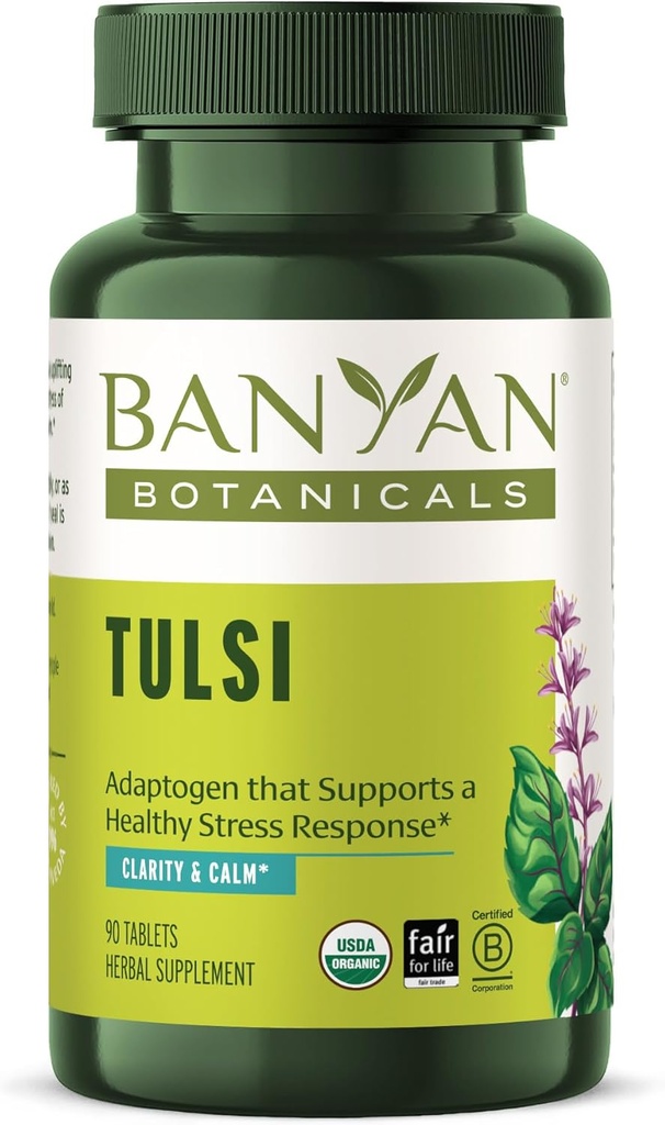 Banyan Botanicals Tulsi (Holy Basil) – Uplifting Adaptogen – Organic Lung and Respiratory Health Supplement* – 90 Tablets – Non-GMO Sustentably Sourced Vegan