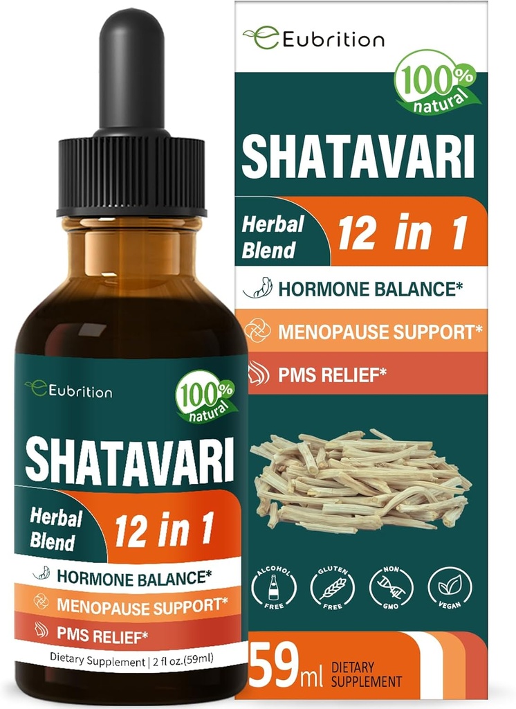 Shatavari (Shitabari) Gocce per il supporto delle donne Menopause sollievo, supplemento di erbe per il supporto PMS, 12-in-1 Formula con Yam Selvatico, Vitex Berry Extract. 2oz