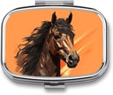 Pill Box 2 İqtisadi Dövlət Tibbi Pill Case Orange Plan with Horse Head Print Portable Pill Box Travel Pill Pocket Purse Daily Medicine Vitamin Box Fish Oil Box Supplement Box