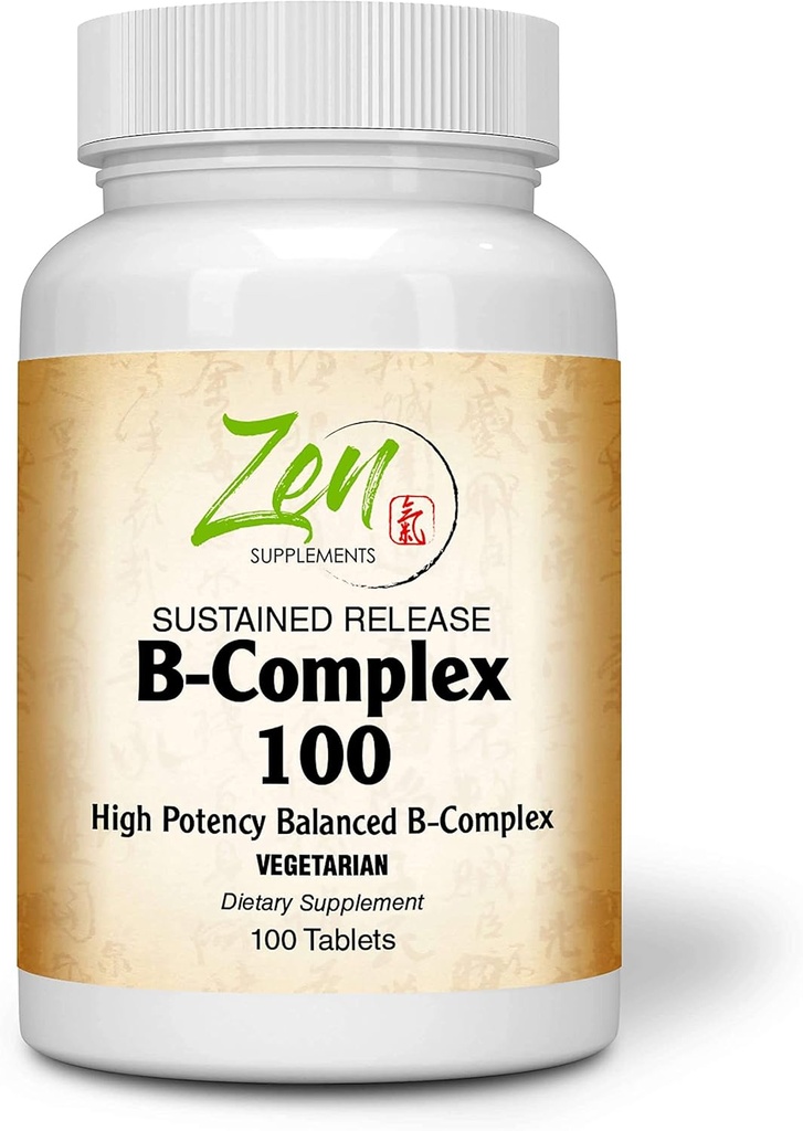 Kompletny B- Complex suplement witaminy - B Suplement witaminy z kwasem foliowym, Biotyna, Inozytol - dla immunologicznego i cardio zdrowia, Metabolizm energii - 100 tabletów uwalniania zrównoważonego