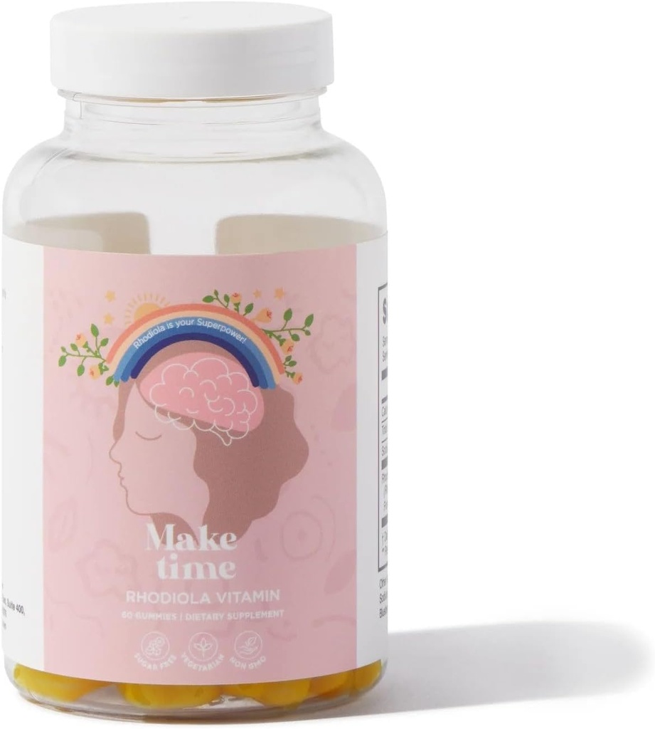 Make Time Dámské rhodiolové gumové pro zdraví a stres mozku 124; Maltitol Solution, Isomalt, Pectin, Citric acid, Citrát sodný, Rostlinný olej, Carnaubský vosk (30 Služeb)