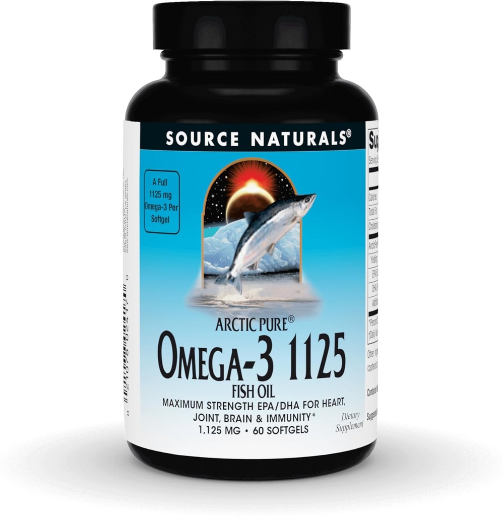 المصدر Naturals Arctic Pure Omega-3 Fish Oil, Maximum Strength EPA/DHA for Heart, Joint, Brain, and Immunity - 1125mg - 60 Softgels