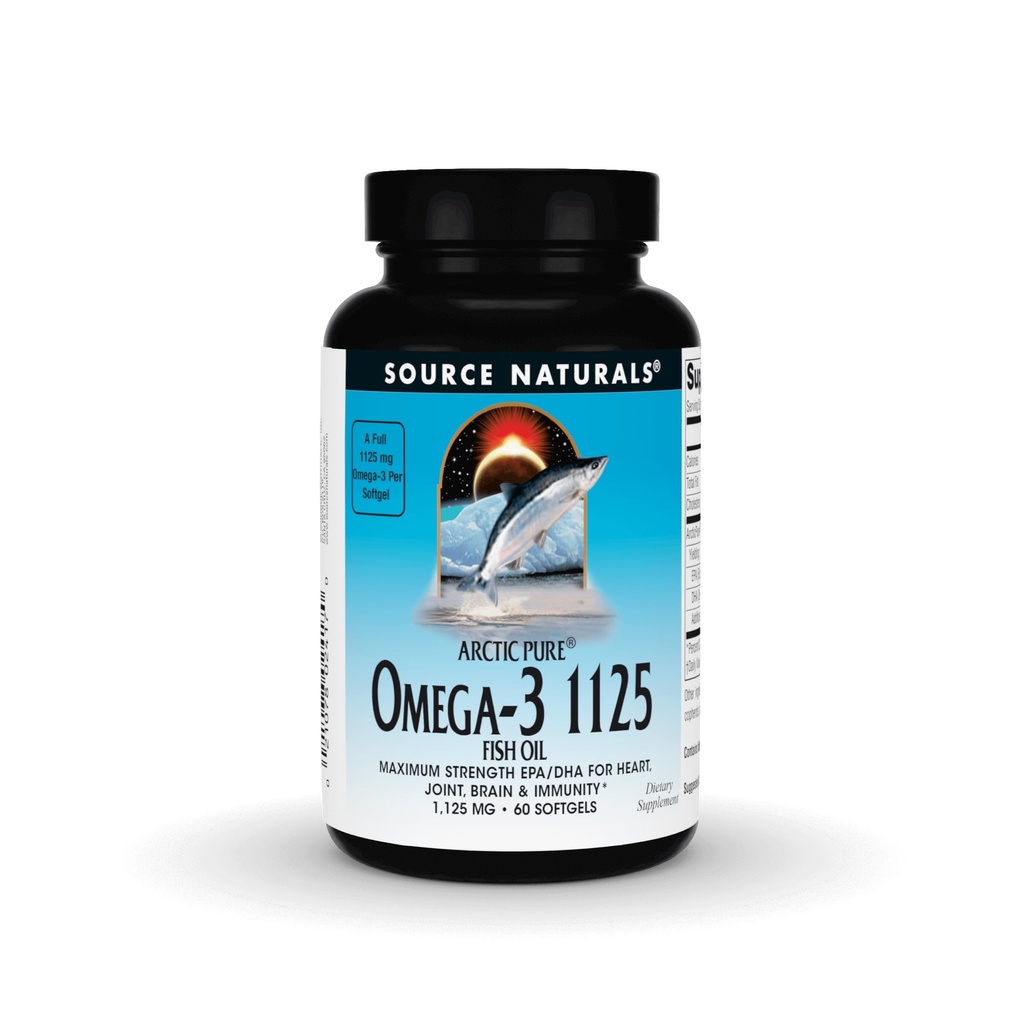 Source Naturals Arctic Pure Omega-3 Fish Oil, Maximum Strength EPA/DHA for Heart, Joint, Brain, and Immunity - 1125mg - 60 Softgels