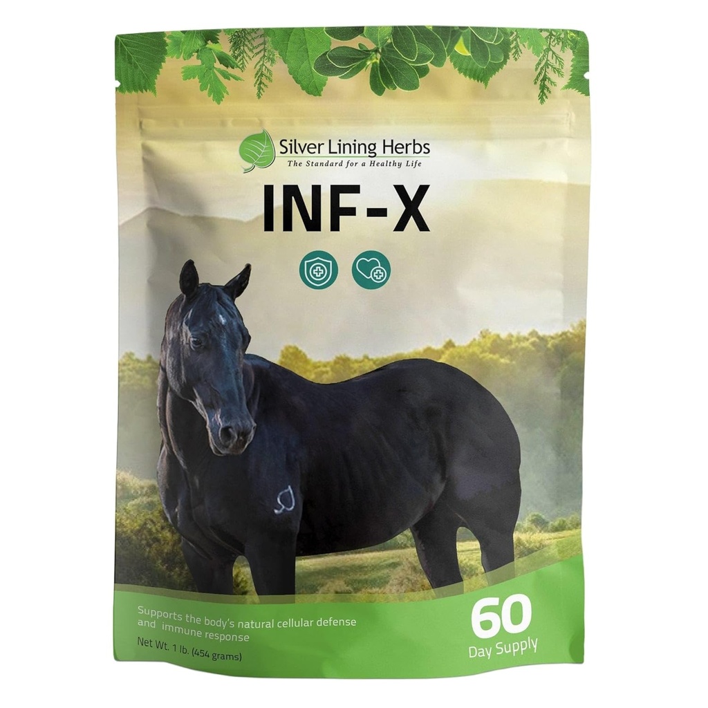 Silver Lining Herbs Equine INF-X - 지원 말 스트레스 완화 및 좋은 박테리아의 건강한 수준 - Equine 면역 체계를 위한 자연적인 지원 - Equine Detoxification를 위한 초본 보충교재 - 1개 lb