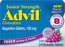 Advil Junior Näritav Ibuprofeen Valu leevendaja ja palaviku vähendaja, laste ibuprofeen valu leevendamiseks, viinamarjad - 24 tabletti