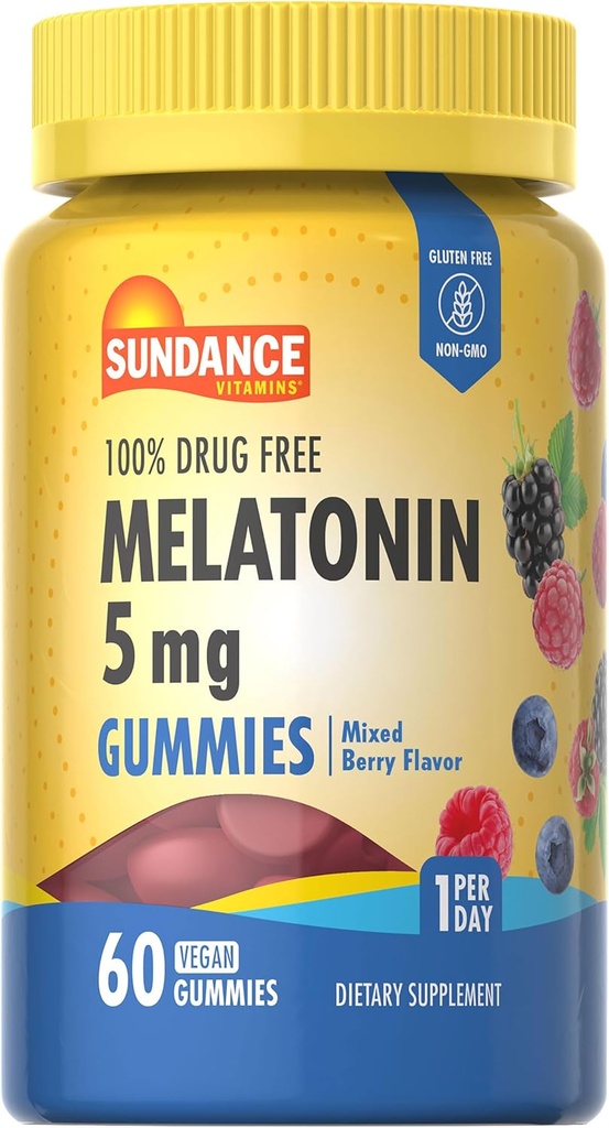 Sundance Melatonin Gummies 5mg | 60 Kont | Karma Berry Flavor | Vegan, Sigara içilmeyen