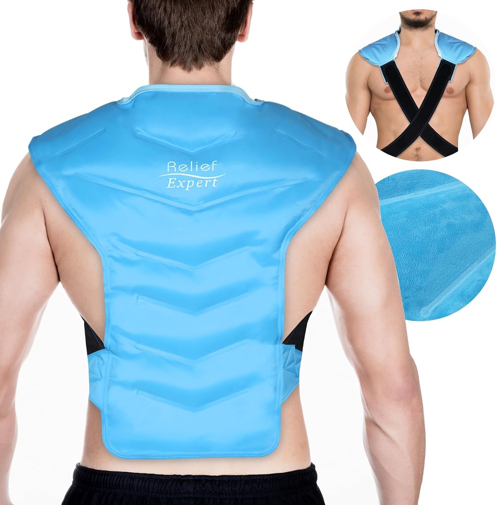 Relief Expert Large Back and Shoulder Ice Pack Wrap – Reusable Gel Cold Pack with Dual-Sided Fabric and Adjustable Straps, Soft Plush Lining for Upper Back Cold Therapy and Post-Workout Recovery