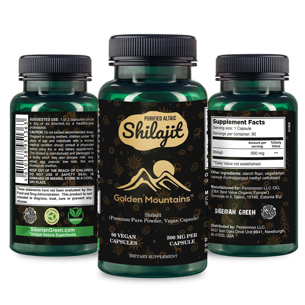 Golden Mountains Shilajit Vegan Capsule 500mg Pure Altai 90 Count Premium Trace Minerals