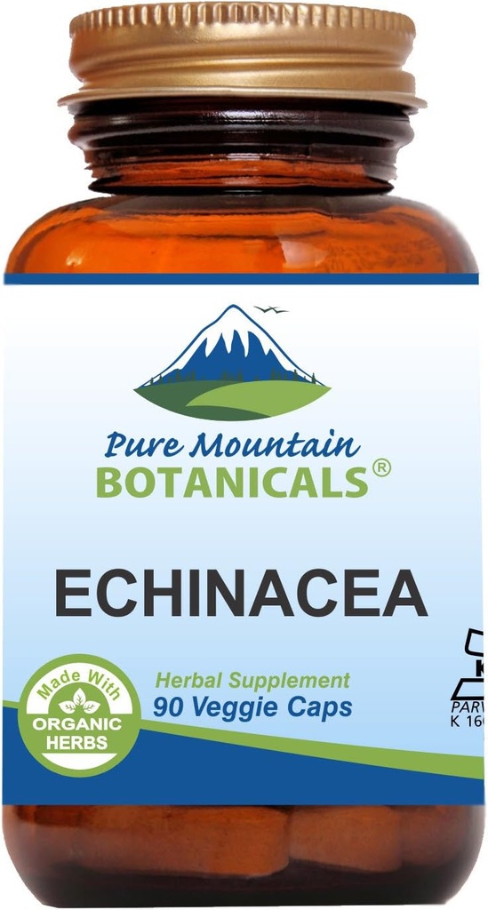 纯山植物学 Echinacea Capsules 补编 - 带有420mg有机 Echinacea根的Kosher Vegan Caps