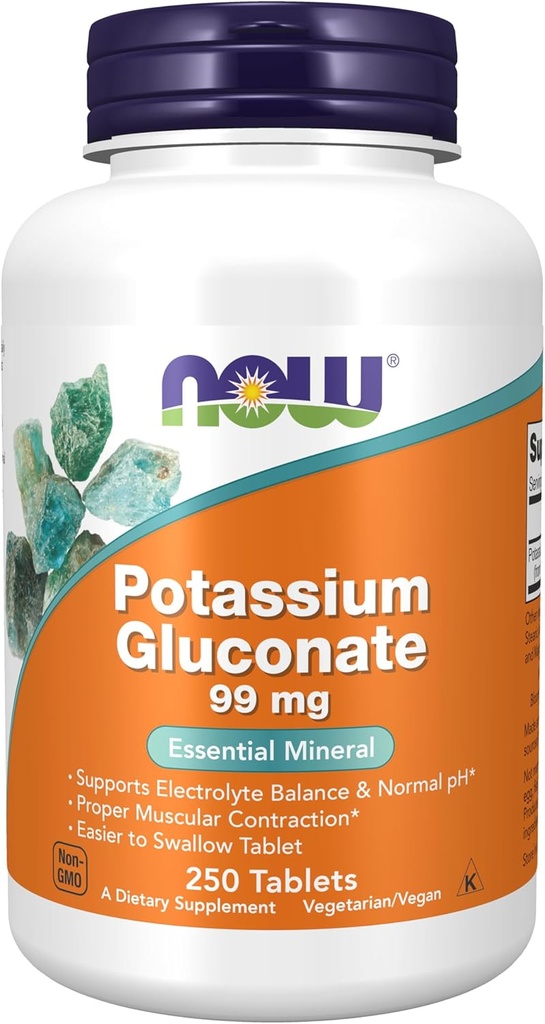 Sekarang Suplemen Makanan, Potasium Gluconate 99mg, Mudah untuk menelan, EscalypMineral *, 250 tablet
