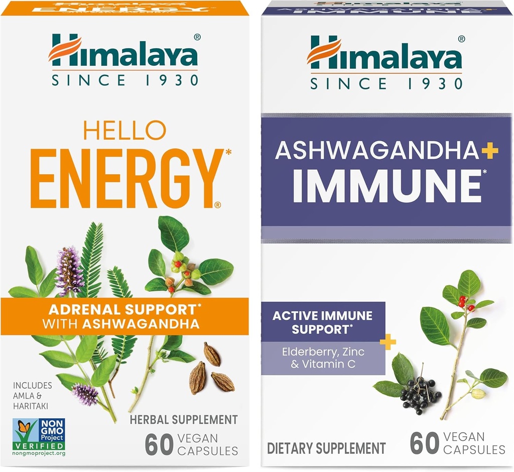 Hola Himàlaia, Energia amb Ashwagandha per a la implementació d'Adrenal i Daily Energia i Ashwagandha +Imune amb C per al suport actiu Imne, 60 Capsules - cada paquet