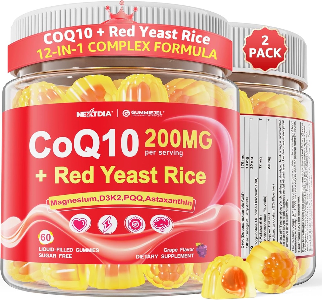 CoQ10 Gummies for voksne - Sugar Free CoQ10 100mg/200mg w/ Magnesium, Ashwagandha, Metylvitaminer B9, B12, B6, Black Pepper, høy absorpsjon CoQ10 Supplement - Energi, Antioksidant, Relax & Bone, 2Pack